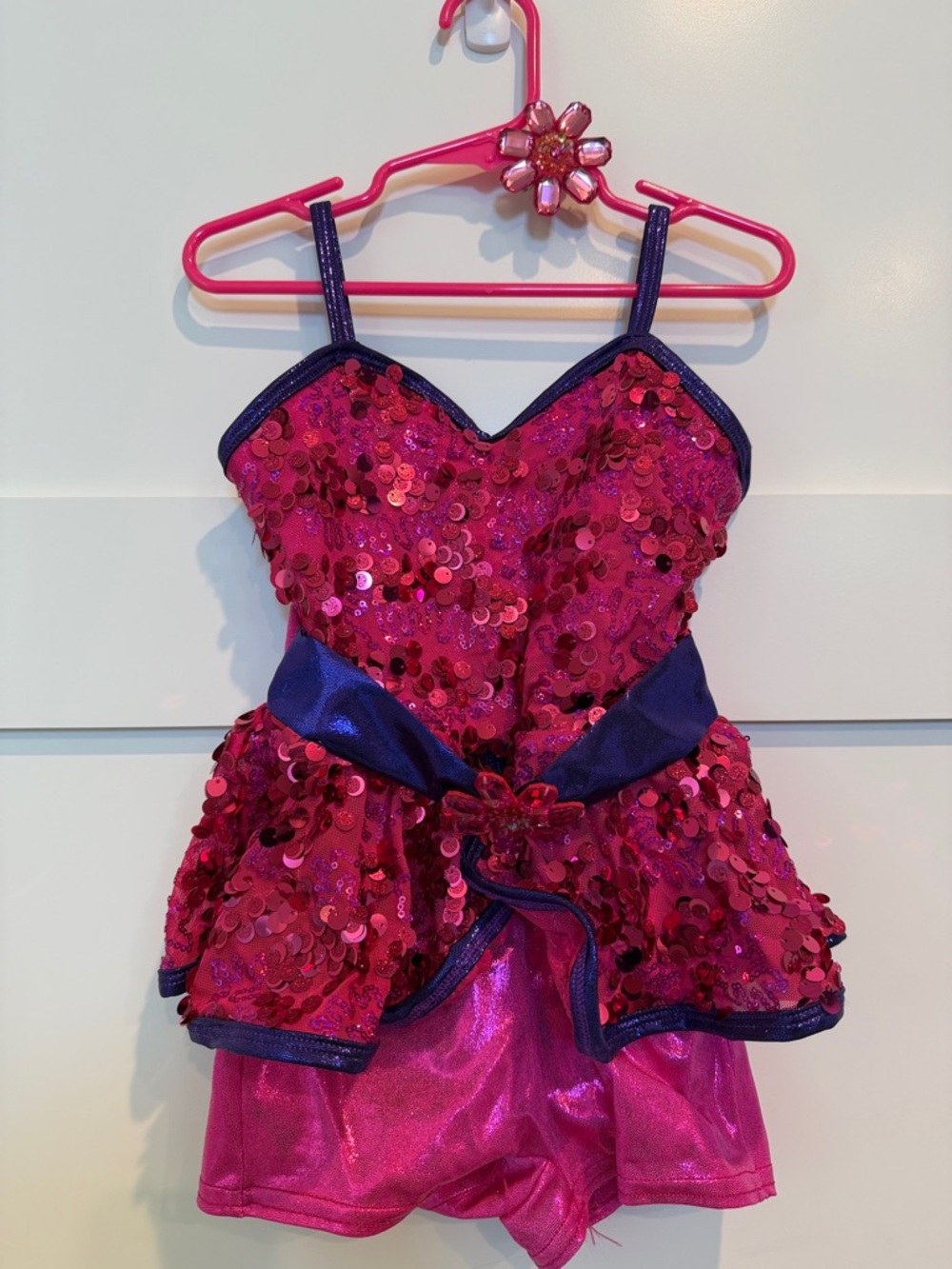 Girls Sequin Dance Costume in Magenta with Purple Accents